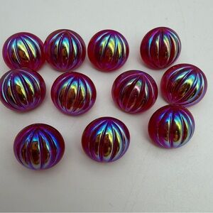 11 Vintage Ruby Red Iridescent Dome Glass Buttons 13mm With Shank